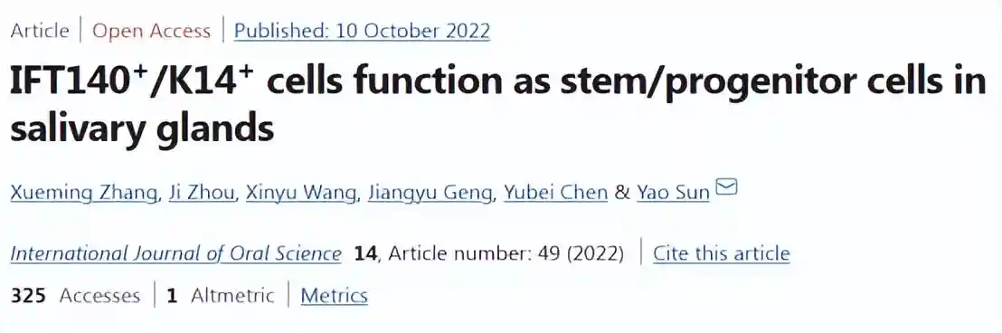 同济大学团队鉴定出唾液腺干/祖细胞的标志物
